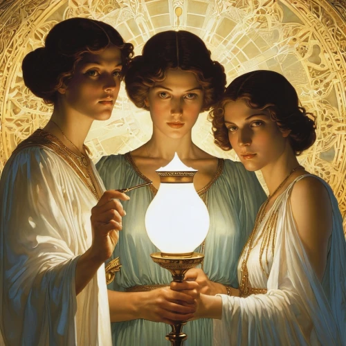 priestesses,censers,rhinemaidens,hildebrandt,the three graces,sorceresses,rosicrucians,archangels,maidens,imbolc,rosicrucianism,leyendecker,lightkeepers,muses,canonesses,oracles,heatherley,handmaidens,lamplighters,illuminators,Illustration,Retro,Retro 01