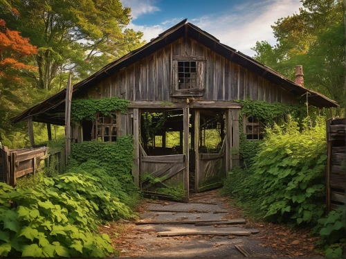 springhouse,old barn,covered bridge,water mill,watermill,garden shed,field barn,wooden bridge,wooden house,log cabin,country cottage,outbuilding,house in the forest,barn,wooden hut,old mill,barnhouse,quilt barn,summer cottage,timber framed building,Illustration,Realistic Fantasy,Realistic Fantasy 31