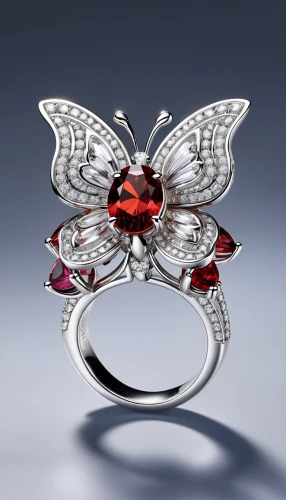 mouawad,red butterfly,chaumet,glass wing butterfly,passion butterfly,schiaparelli,boucheron,anello,clogau,arpels,red fly,diamond red,fire ring,gemology,black-red gold,ring jewelry,garnets,asprey,birthstone,ring with ornament,Unique,3D,3D Character