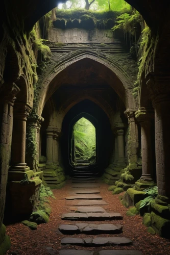 matthiessen,passageway,passageways,archways,bomarzo,grottoes,abandoned places,hollow way,lost place,entranceways,ancient ruins,subterranean,the mystical path,doorways,lost places,hall of the fallen,winding steps,ruins,abandoned place,crypts,Conceptual Art,Sci-Fi,Sci-Fi 14