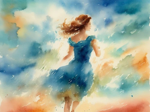 watercolor background,watercolor painting,watercolor blue,watercolor,little girl in wind,watercolour,aquarelle,watercolour paint,watercolor paint strokes,girl walking away,woman walking,watercolor women accessory,watercolor texture,watercolors,water color,water colors,watercolor sketch,watercolorist,girl in a long dress,watercolor frame,Illustration,Paper based,Paper Based 25