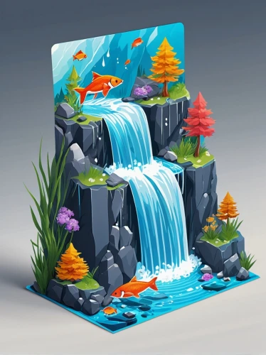 3d fantasy,underwater landscape,waterfall,water scape,water fall,3d background,3d mockup,underwater oasis,waterval,3d art,fish tank,aquarium,water glace,water cube,waterfalls,cinema 4d,waterscape,water wall,coral reef,voxel,Unique,3D,Isometric