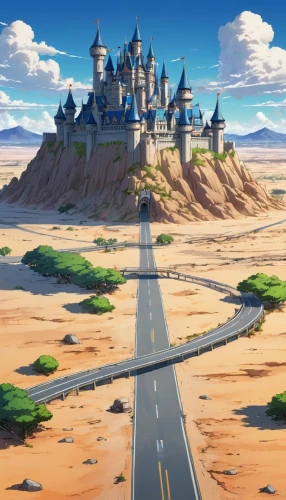 sand road,cartoon video game background,racing road,toonerville,road,open road,disney castle,roads,long road,fairy tail,road to nowhere,sinnoh,the road,deserto,mountain road,agrabah,bad road,road of the impossible,yazaki,crossroad,Illustration,Japanese style,Japanese Style 03
