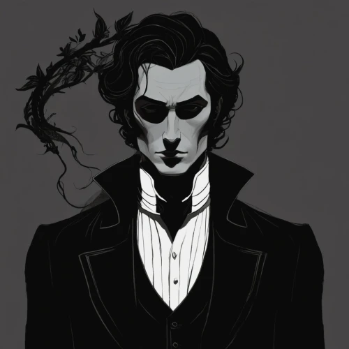 baskerville,moriarty,nevermore,lestat,strahd,roderich,grimsley,carnacki,black crow,alucard,crowley,mistah,phantom,drac,darkling,hades,ichabod,norrell,mephistopheles,byronic,Illustration,Black and White,Black and White 02