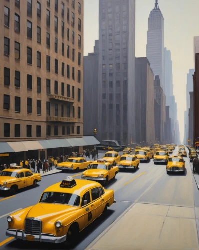 new york taxi,yellow taxi,taxicabs,bleckner,taxi cab,cabbies,meyerowitz,taxis,taxicab,cabs,feitelson,feininger,cosmopolis,mcquarrie,yellow car,ueberroth,cabbie,photorealist,taxi stand,cityscapes,Art,Artistic Painting,Artistic Painting 09