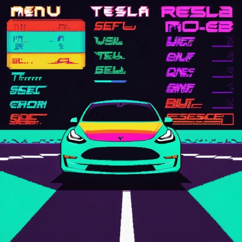 teslas,tesla,elektrocar,retro background,drl,wanganella,neon arrows,testarossa,fuels,retro,hellicar,teeb,model s,musk,teczar,tesla model x,autopilot,chargeurs,electrical car,game car,Unique,Pixel,Pixel 04