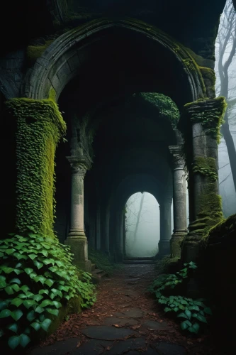 abandoned place,abandoned places,hall of the fallen,lost place,hollow way,the mystical path,abandoned train station,moss landscape,lostplace,plant tunnel,haunted forest,lair,tunnel of plants,tunnels,corridors,ruins,abandoned,dandelion hall,lost places,labyrinthian,Illustration,Vector,Vector 20