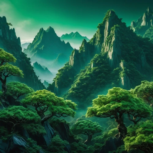 green forest,green wallpaper,huangshan,green landscape,japanese mountains,mountainous landscape,green trees,cartoon video game background,huangshan mountains,mountain landscape,nature background,elven forest,landscape background,verdant,green valley,moss landscape,japan landscape,mountain scene,forest landscape,patrol,Photography,General,Fantasy