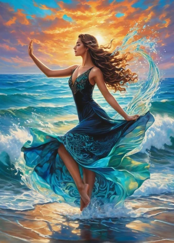 the wind from the sea,sirena,hula,amphitrite,moana,dubbeldam,flamenca,ocean background,the sea maid,karakas,kahlan,struzan,oil painting on canvas,mermaid background,sirene,atlantica,whirlwinds,ocean waves,fantasy picture,ocean,Art,Classical Oil Painting,Classical Oil Painting 01