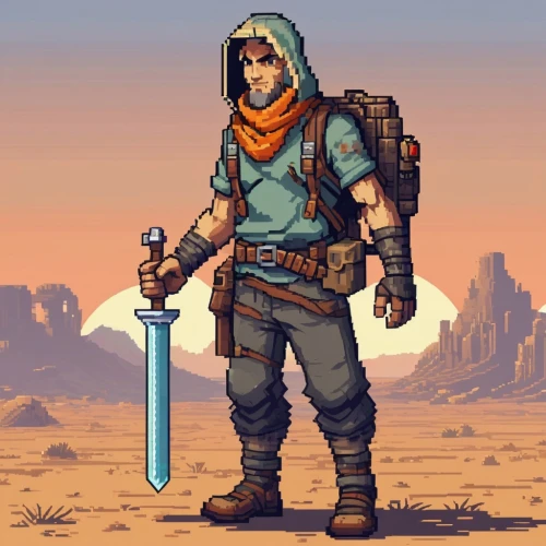 jarba,pixel art,chronicon,mercenaria,sheik,kadyr,nomad,hasinai,zahran,semidesert,jak,mercenary,sandokan,the wanderer,sheibani,adventurer,khudari,berber,khazzaka,aesulapian staff