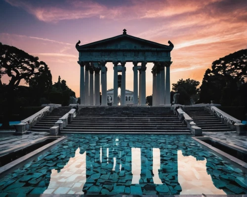 zappeion,greek temple,marble palace,janiculum,villa borghese,temple of diana,reflecting pool,dolmabahce,jefferson monument,three pillars,egyptian temple,dhauli,chhatris,neoclassical,witley,fountain of friendship of peoples,beneficence,lebua,classicism,artemis temple,Illustration,Black and White,Black and White 33