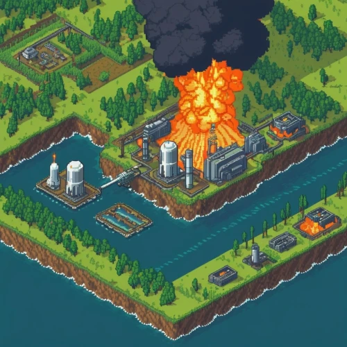 oil refinery,refinery,chemical plant,refineries,biorefinery,power plant,heavy water factory,nuclear power plant,incinerator,industrial area,industrial plant,simcity,oil industry,factories,environmental disaster,burning of waste,overcrowd,gasworks,megapolis,powerplant