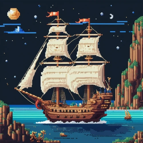 pirate ship,sail ship,pixel art,galleon,sea fantasy,tallship,sea sailing ship,old ship,tall ship,pirates,barquentine,pirate treasure,pirate,ship,sailing ship,flagship,scarlet sail,caravel,whaleship,the ship