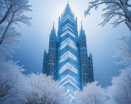 ice castle,chrysler building,spires,gerkin,triforium,frozen,klcc,snowflake background,blue snowflake,tirith,deepfreeze,messeturm,highmark,cybercity,spire,hoarfrost,koln,barad,winter wonderland,winter background,Illustration,Retro,Retro 03