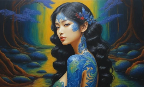 tretchikoff,vietnamese woman,baoshun,dakini,asian woman,diwata,apsara,oriental girl,fairie,duenas,water nymph,moondragon,tsuneo,mystical portrait of a girl,huong,fantasy portrait,oriental princess,siddharta,rongfeng,fantasy art,Illustration,Japanese style,Japanese Style 18