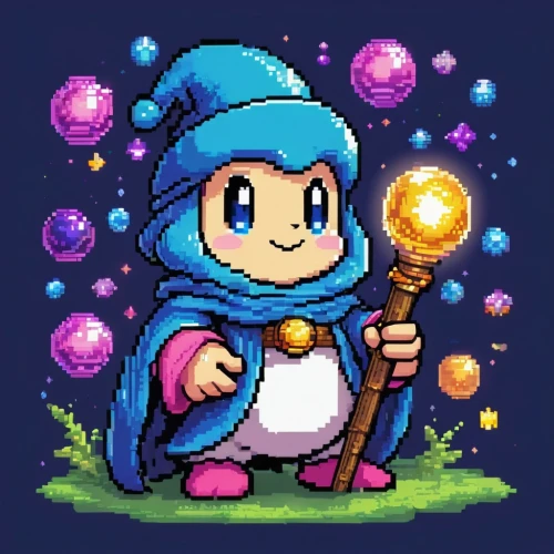 hilda,fairy penguin,pixel art,mage,wizard,chronicon,garden marshmallow,pixel,conjurer,cleric,adventurer,aisha,sorcerer,smolla,lumo,the wizard,geomancer,magical adventure,wiznia,spelunker