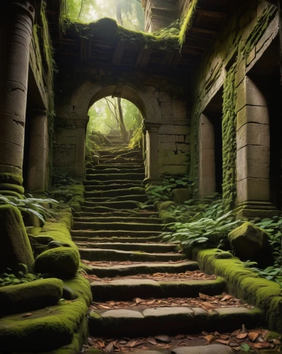 winding steps,stone stairway,stone stairs,bomarzo,labyrinthian,matthiessen,moss landscape,stairway,hall of the fallen,abandoned place,abandoned places,yavin,staircase,outside staircase,stairs,steps carved in the rock,staircases,labyrinth,the mystical path,witch's house,Art,Artistic Painting,Artistic Painting 39
