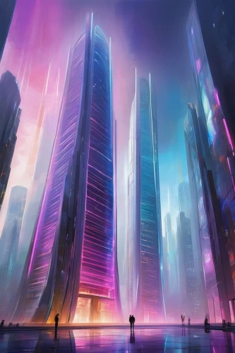 futuristic landscape,cybercity,cyberport,cityscape,cybertown,fantasy city,monoliths,coruscant,cyberworld,futuristic architecture,skyscrapers,guangzhou,colorful city,supertall,city skyline,arcology,futurist,skyscraping,city scape,cyberpunk,Illustration,Vector,Vector 07