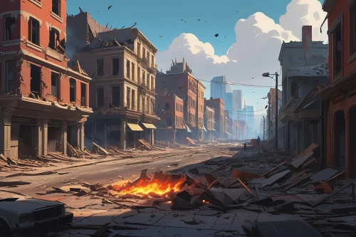 destroyed city,post-apocalyptic landscape,varsavsky,dishonored,smoketown,post apocalyptic,wastelands,postapocalyptic,rubble,rescue alley,war zone,alleyway,sidestreet,slums,backgrounds,schuitema,environments,hawken,concept art,apocalyptic