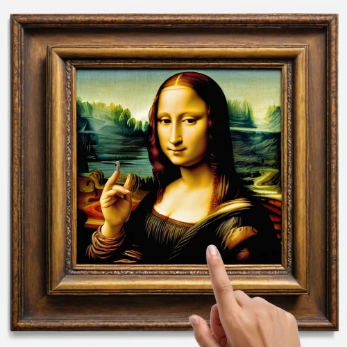 mona lisa,monalisa,gioconda,mona,woman pointing,the gesture of the middle finger,pointing woman,artstor,lady pointing,warning finger icon,finger art,davinci,popular art,italian painter,perugino,meticulous painting,richart,art painting,pinturas,forefinger,Art,Classical Oil Painting,Classical Oil Painting 03