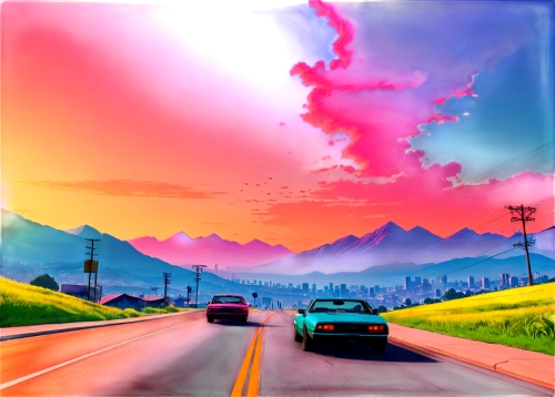 mountain road,alpine drive,mountain highway,open road,road,highway,the road,valley,landscape background,cloudstreet,roads,art background,driveby,street canyon,retro background,futuristic landscape,sky,long road,city highway,racing road,Illustration,Vector,Vector 19