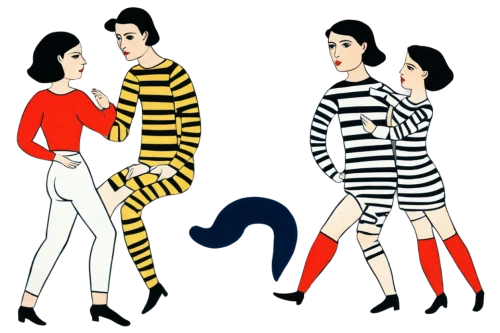 mimes,jailbirds,stipes,harlequinade,mime,horizontal stripes,retro 1950's clip art,paris clip art,striped background,jailbird,striped,quadrille,pop art style,pin stripe,stripes,jailers,stripe,three primary colors,dancing couple,inmates,Art,Artistic Painting,Artistic Painting 39