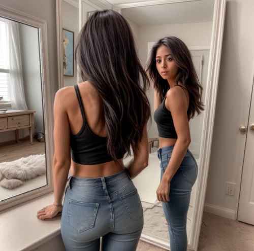 in the mirror,mirror,jeans,mirror reflection,high waist jeans,outside mirror,doll looking in mirror,mirrors,jeans background,denim jeans,malu,high jeans,denim,mirror image,selena,denims,waists,reflects,mirroring,magic mirror