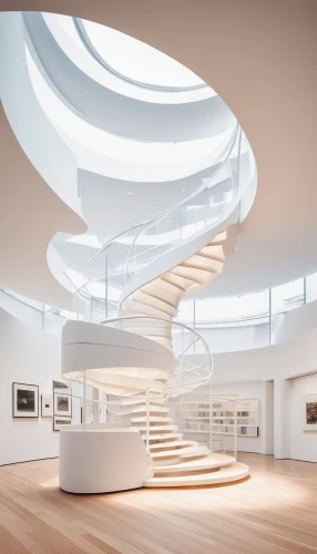 futuristic art museum,circular staircase,winding staircase,guggenheim museum,staircase,daylighting,spiral staircase,staircases,skylights,sfmoma,art gallery,sky space concept,archidaily,spiral stairs,outside staircase,gallery,revolving light,renderings,white room,art museum,Conceptual Art,Daily,Daily 07