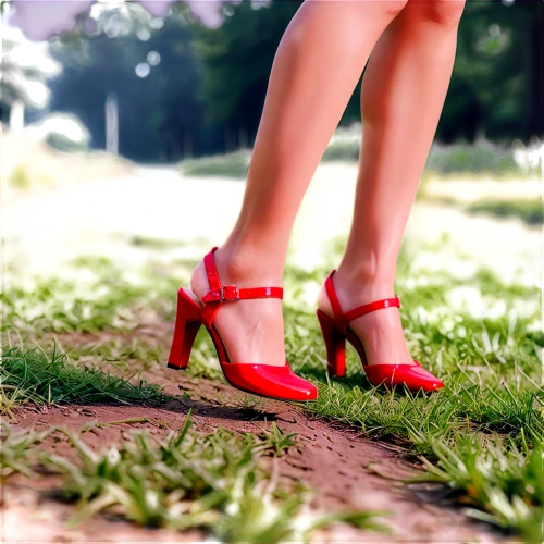 red shoes,heeled shoes,red summer,pointed shoes,high heel shoes,slingbacks,heeled,high heel,high heels,blue red ground,red green,pink shoes,heels,coral red,green grass,landscape red,woman shoes,on the grass,background bokeh,bright red,Conceptual Art,Daily,Daily 21