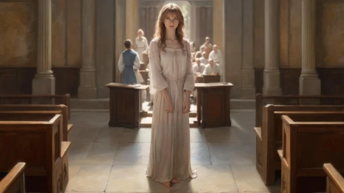 a floor-length dress,the angel with the veronica veil,liturgical,ecclesiastic,canoness,liturgy,galadriel,mediatrix,vestals,priestess,dolorosa,patroness,the prophet mary,vestment,angelus,estess,angelic,magdalene,consecrated,vespers