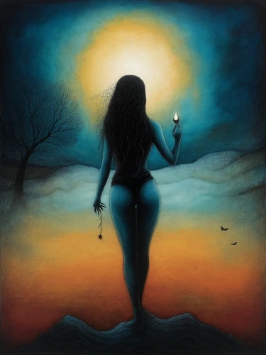imbolc,light bearer,oshun,invoking,skyclad,guiding light,torchbearer,kupala,inanna,sorceress,hecate,hekate,vitch,shamanic,magick,sirenia,light of night,mystical portrait of a girl,woman with ice-cream,woman silhouette,Illustration,Abstract Fantasy,Abstract Fantasy 19