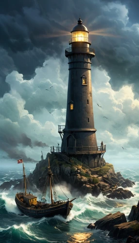 electric lighthouse,lighthouse,lighthouses,light house,phare,lightkeeper,sea storm,petit minou lighthouse,northeaster,siggeir,world digital painting,maiden's tower,fantasy picture,light station,red lighthouse,sea landscape,lightships,seafaring,stormy sea,storfer,Conceptual Art,Oil color,Oil Color 12