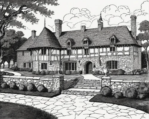 cecilienhof,house drawing,elizabethan manor house,garden elevation,country estate,kleinburg,mansion,dumanoir,ludgrove,coloring page,manor,sketchup,briarcliff,country house,maplecroft,coloring pages,ferncliff,henry g marquand house,large home,tyntesfield,Illustration,Black and White,Black and White 33
