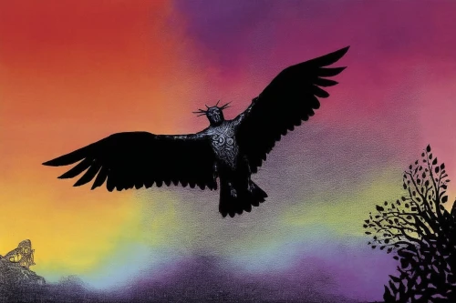 eagle silhouette,vulture,icarus,eagle illustration,king of the ravens,magpie,bird painting,trico,screaming bird,black crow,bird in the sky,bird illustration,bird flight,raven bird,bird in flight,watercolor bird,corvus,eagle drawing,jatayu,fenix,Illustration,Realistic Fantasy,Realistic Fantasy 33