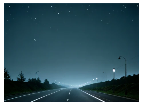 night highway,empty road,road,highway lights,starry sky,the road,nightsky,open road,long road,asphalt road,night sky,the night sky,road to nowhere,highway,streetlights,street lights,night stars,streetlamps,stardrive,city highway,Illustration,Black and White,Black and White 20