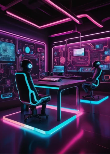 computer room,cyberscene,spaceship interior,neon human resources,ufo interior,cyberspace,cyber,neon ghosts,neon,cybercafes,cyberpatrol,cyberworld,cyberpunk,80's design,neon light,neon coffee,computerized,neon lights,tron,cybertown,Illustration,Vector,Vector 20