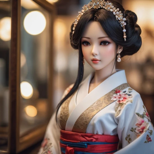 japanese doll,the japanese doll,geiko,geisha girl,maiko,hanfu,oiran,female doll,geisha,doll looking in mirror,japanese woman,geishas,hanbok,handmade doll,daiyu,vintage doll,kunqu,artist doll,doll figure,asian costume,Photography,General,Fantasy