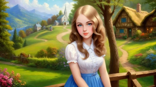 dorthy,fantasy picture,fairy tale character,eilonwy,girl in the garden,world digital painting,dorothy,photo painting,fantasy portrait,dirndl,kirtle,girl in a long,storybook character,fantasy art,reine,young girl,jessamine,painter doll,children's background,gretel
