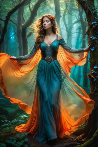 faerie,fantasy picture,faery,celtic woman,sorceress,ballerina in the woods,persephone,the enchantress,dryad,fairy queen,fantasy art,mystical portrait of a girl,enchantment,fantasy woman,enchanted forest,fantasy portrait,enchanting,orange robes,girl in a long dress,bewitching,Photography,Artistic Photography,Artistic Photography 15