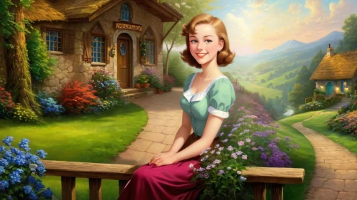 dorthy,girl in the garden,fairy tale character,rapunzel,princess anna,thumbelina,fantasy picture,storybook character,cinderella,eilonwy,children's background,belle,housemaid,girl on the stairs,dirndl,girl picking flowers,3d fantasy,disney character,aerith,girl in flowers