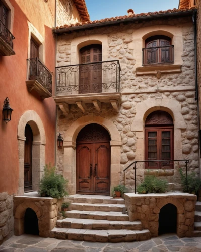 stone stairs,albarracin,provencal,monemvasia,stone stairway,stone houses,daroca,roussillon,grimaud,corsica,chania,casitas,traditional house,old architecture,courtyard,provencal life,historic old town,casbah,outside staircase,tramuntana,Illustration,Abstract Fantasy,Abstract Fantasy 18