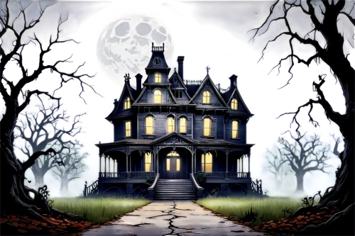 the haunted house,witch's house,witch house,haunted house,haunted castle,ghost castle,halloween background,house silhouette,halloween poster,creepy house,halloween wallpaper,halloween illustration,castle of the corvin,haunted cathedral,hauntings,gothic style,halloween frame,haunted,halloween banner,dreamhouse,Unique,Design,Logo Design