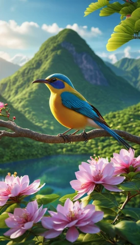 flower and bird illustration,nature background,bird flower,flower background,spring background,springtime background,blue birds and blossom,background view nature,colorful birds,bird kingdom,bird bird kingdom,beautiful bird,nature bird,tropical birds,landscape background,spring bird,nature wallpaper,bird painting,bird of paradise,background colorful,Photography,General,Realistic