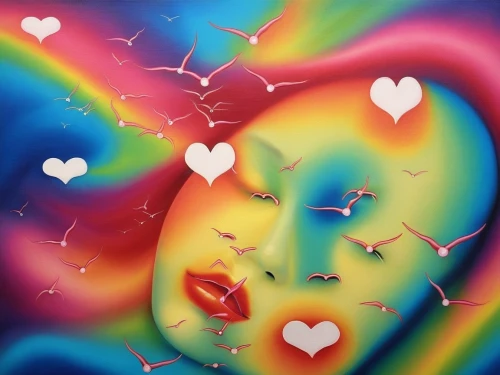 colorful heart,painted hearts,grafite,neon body painting,airbrush,vibrantly,paschke,graffiti art,spray paint,neon valentine hearts,bodypainting,colorful background,art painting,heart chakra,lovestruck,dreamlover,vibrancy,heart swirls,spraypainted,couleurs,Illustration,Paper based,Paper Based 09