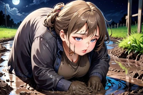 niijima,mud,taking a bath,mudbath,kaede,watering,makoto,hoshihananomia,muddier,nenita,akane,wet girl,napata,piko,chiaki,kuroiwa,worried girl,hinako,maekawa,puddle