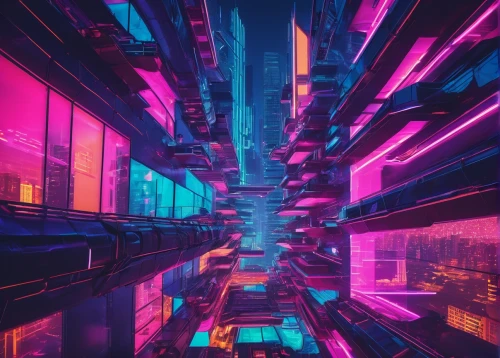 cyberpunk,cybercity,colorful city,hypermodern,futuristic,synth,metropolis,futuristic landscape,cyberscene,cyberia,cybertown,vapor,urban,cityscape,polara,cyberview,tokyo city,shinjuku,vertigo,abstract retro,Conceptual Art,Sci-Fi,Sci-Fi 27