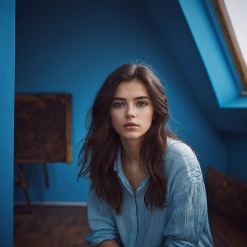 azzurra,blue background,denim background,chambray,azzurro,color blue,electric blue,blue,blue room,mazarine blue,bleu,blueness,blue painting,maia,bluefly,young woman,girl portrait,bleue,macgraw,portrait of a girl,Photography,Documentary Photography,Documentary Photography 16