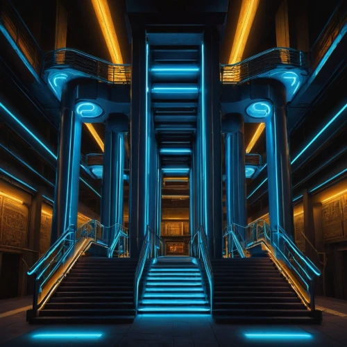 tron,levator,sulaco,elevators,stairs,stairway,staircases,fractal lights,corridors,polara,portal,escaleras,cyberscene,spaceship interior,staircase,stairways,escalators,hallway,blue light,stairwell,Art,Classical Oil Painting,Classical Oil Painting 32