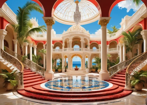 venetian hotel,marble palace,luxury hotel,dragon palace hotel,palatial,mansion,luxury property,emirates palace hotel,riad,iberostar,cochere,rohm,water palace,conservatory,caesars palace,mansions,grand hotel,palladianism,atriums,leterme,Conceptual Art,Oil color,Oil Color 07