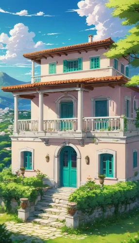 zagaria,dreamhouse,machico,private house,ghibli,house in the mountains,sky apartment,apartment house,beautiful home,country estate,kotoko,house in mountains,tuscan,studio ghibli,holiday villa,ouranoupoli,mansion,miramare,anzio,home landscape,Illustration,Japanese style,Japanese Style 03